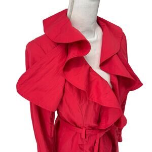 Etcetera Red Ruffle Front Belted Jacket Size 4